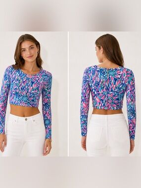 Lilly Pulitzer NWT Tiki Pink Shake It Up Long Sleeve Fitted Cropped Top
